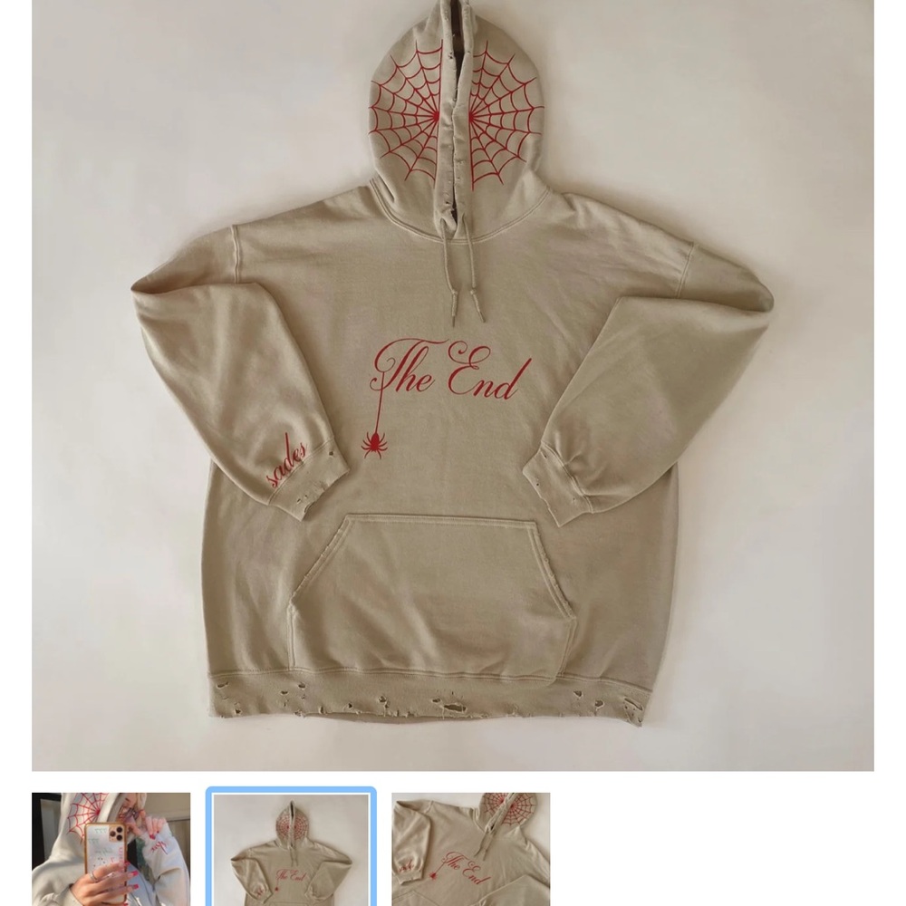 Beige Hoodie with Red Spider Web Design - Picture 2 of 3